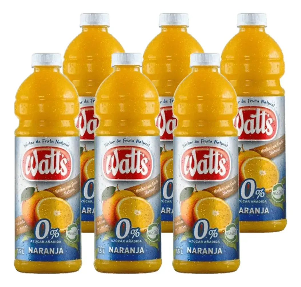 WATTS 1.5LT DESECHABLE x 6 unidades - NARANJA ZERO